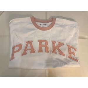 Parke Long Sleeve Tee - White with Pink Lettering- L